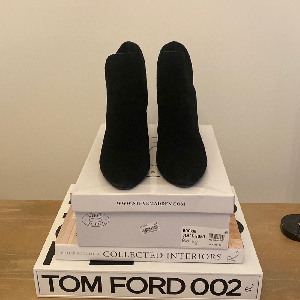Steve Madden “rookie” black suede boots.